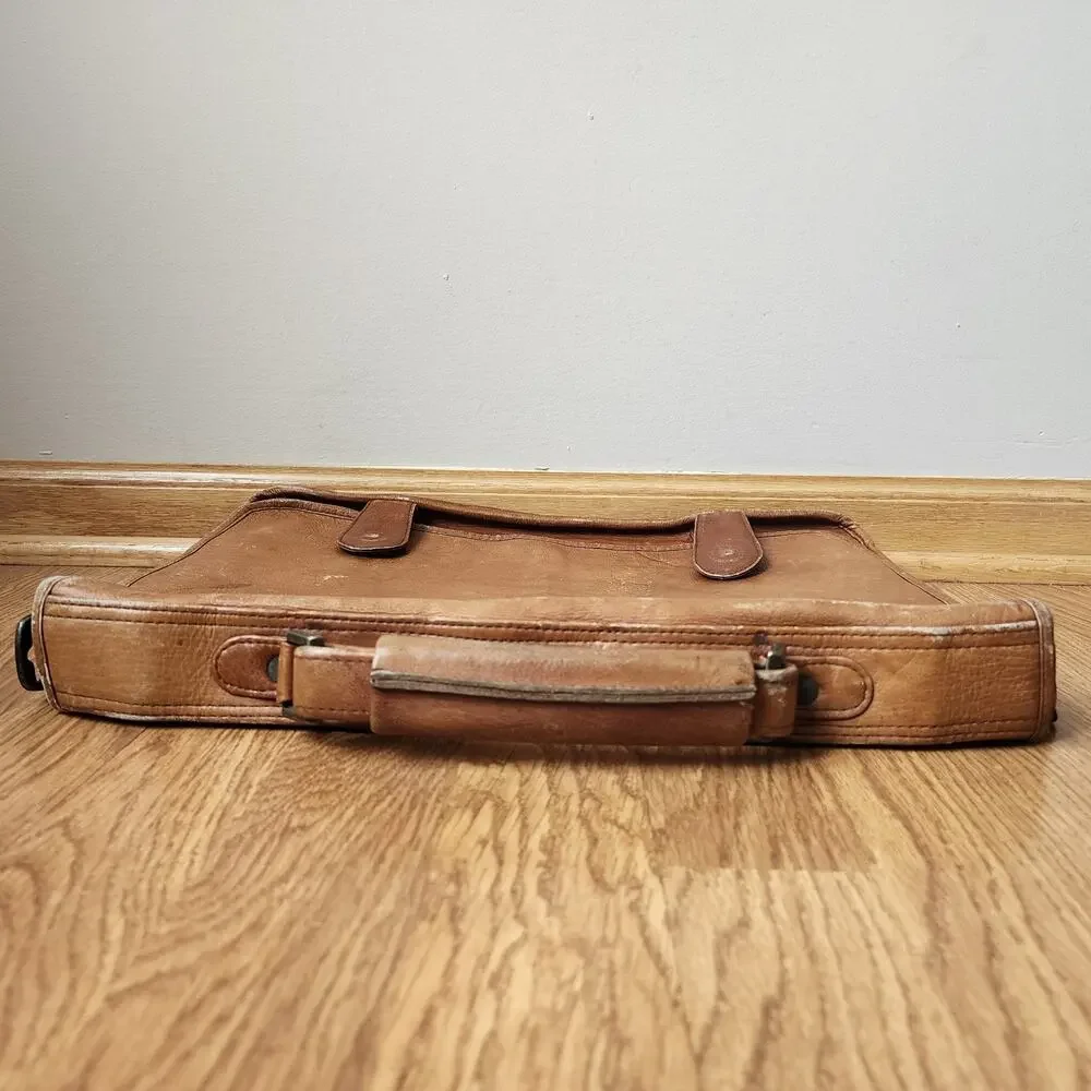 Vintage Leather Messenger Bag Laptop Satchel Brown Briefcase Handle 15